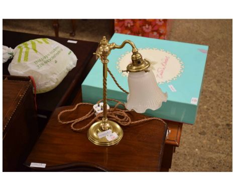 BRASS ADJUSTABLE READING LAMP WITH CRIMPED OPAQUE SHADE