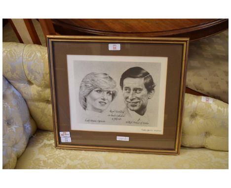 FRAMED PRINT OF THE ROYAL WEDDING AT ST PAUL’S CATHEDRAL OF THE PRINCE OF WALES AND LADY DIANA SPENCER BY ROBIN KELVIN