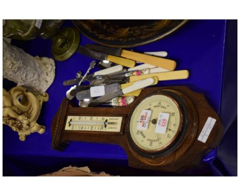 GROUP CONTAINING A BAROMETER, BONE HANDLED KNIVES ETC