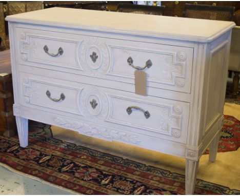 COMMODE, French Louis XVI design grey painted with two long drawers, 124cm W x 51cm D x 87cm H.
