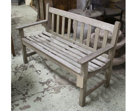 GARDEN BENCH, weathered slatted teak, rectangular John Lewis Burma teak, 125cm W.