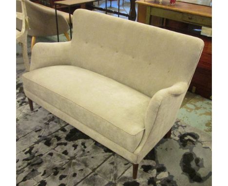 SOFA, Danish circa 1940 newly upholstered in a light grey cotton mix fabric, 127cm L x 79cm H.