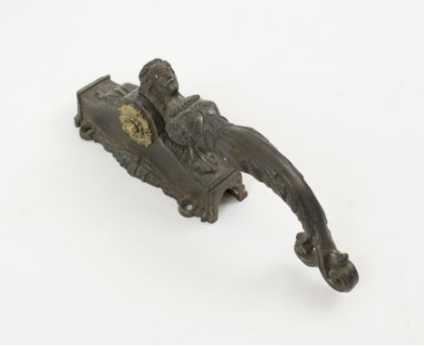 DOOR KNOCKER, early 19th century cast metal, of figurative form, 21cm H overall.