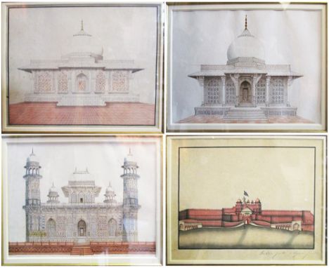 19TH CENTURY INDIAN SCHOOL, a set of seven watercolours of Indian buildings, including the Delhi Gate and Humayan's Tomb, 11c