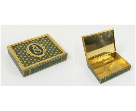 COMPACT, gilt and green enamel, 9cm x 6.75cm x 2cm