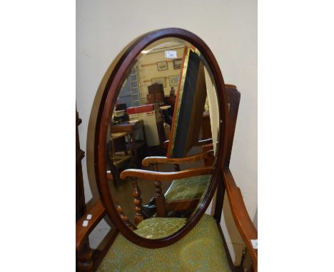MAHOGANY OVAL FRAMED BEVELLED WALL MIRROR