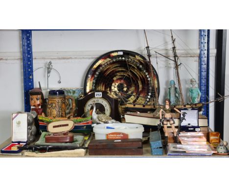 A Smiths Enfield mantel clock in a brown Bakelite case, together with a wall barometer, four model boats, various pictures, e