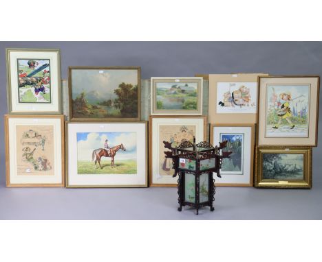  A Chinese lantern, 14½” high; &amp; ten various decorative pictures.