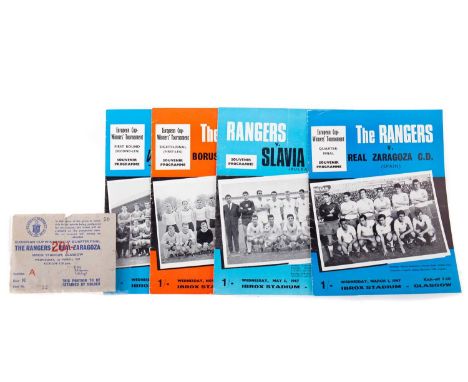 RANGERS F.C., FOUR ECWC PROGRAMMES 1966/7 comprising v Glentoran, v Borussia Dortmund, v Real Zaragoza (this with ticket), an