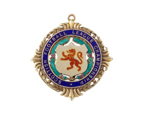HAMILTON ACADEMICAL F.C., FIRST DIVISION GOLD MEDAL 1985/86 the obverse with central shield shaped plaque with red enamelled 