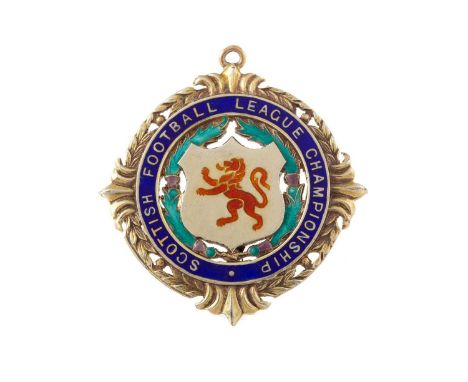 HAMILTON ACADEMICAL F.C., FIRST DIVISION GOLD MEDAL 1985/86 the obverse with central shield shaped plaque with red enamelled 