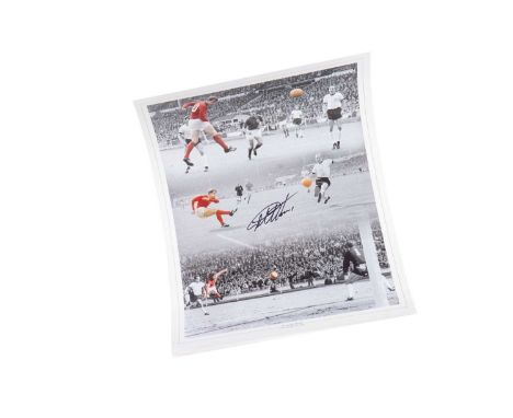 GEOFF HURST SIGNED PRINT depicting the three 1966 World Cup final goals41cm x 31cm