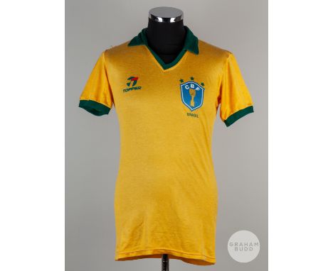 Junior No.6 Brazil short sleeved 1986 World Cup Finals shirt, Topper, size 10, V neck collar with printed badge.Exchanged wit