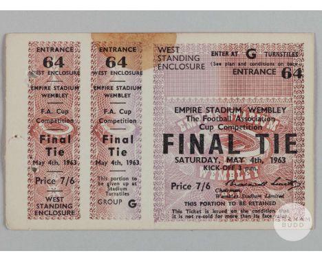 Manchester United v. Leicester City &nbsp;1963 F.A. Cup final ticket with original date, tickets for the match were over stam
