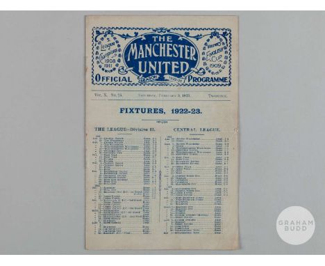 Manchester United v Stalybridge Celtic Manchester Senior Cup match programme, 3rd February 1923, folds