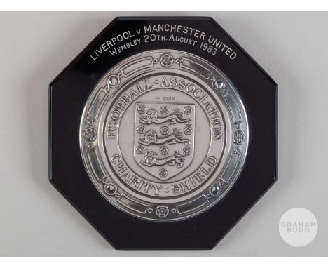 Gordon McQueen a silver-mounted and bakelite Manchester United v. Liverpool Charity Shield plaque, inscribed FOOTBALL ASSOCIA