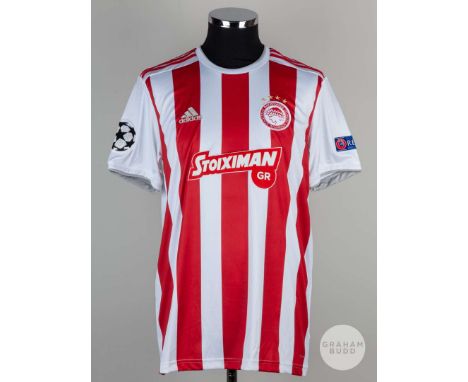 Ruben Semedo red No.3 Olympiacos v Tottenham Hotspur short sleeved Champions League shirt, 2019/20, Adidas size L, player iss