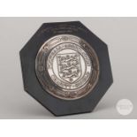Willie Stevenson silver-mounted Liverpool v. West Ham United Charity Shield plaque, 1964.