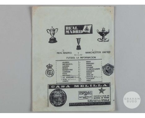 Real Madrid v Manchester United European Cup Semi-Final 1957 official press team sheet, 11th April 1957, no programme was eve