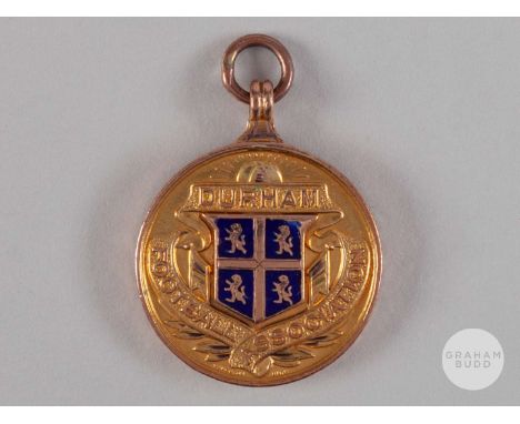 9ct gold and enamel Durham Football Association winners medal, 1930-31, the obverse inscribed DURHAM FOOTBALL ASSOCIATION, th