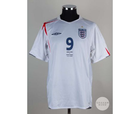 Wayne Rooney white No. 9 England short sleeved shirt 2006 World Cup Quarter Final v Portugal July 1st 2006, Player issue, Umb