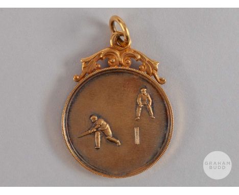 Jack Lambert an Arsenal 15ct gold Evening News Cricket Cup winners medal, 1930, the reverse inscribed THE EVENING NEWS CRICKE