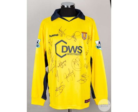Martin Laursen yellow No.5 Aston Villa long sleeved shirt 2005/06 , Player issued, Hummel size 42/44 , V neck collar, embroid