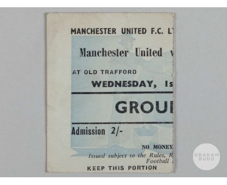 Manchester United v Young Boy’s Berne friendly ticket, 1958-59