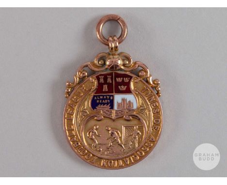 9ct gold and enamel Tyneside Association Football League, 1926-27, the obverse inscribed TYNESIDE ASSOCIATION FOOTBALL LEAGUE