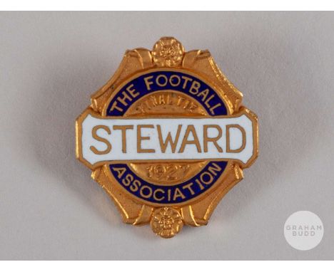 A gilt-metal and enamel Football Association steward's badge for the Arsenal v Cardiff City F.A. Cup Final, at Wembley in 192