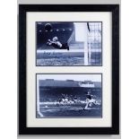 Bert Trautmann an autographed black & white photograph of a diving Trautmann.