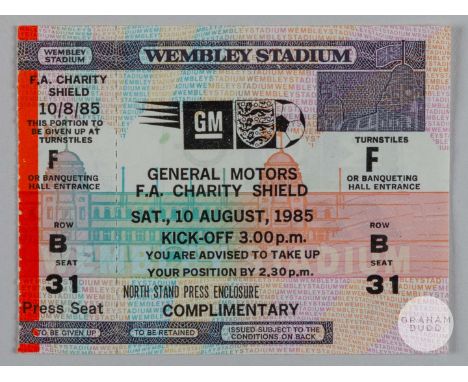 Manchester United v Everton Charity Shield unused match ticket, 10th August 1985