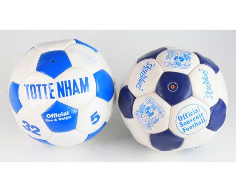 A Tottenham Hotspur F.C. Official size 5 blue and white leather football, signed by various players, together with a similar 