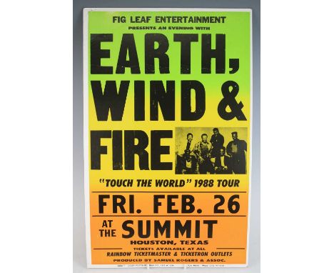 Earth, Wind &amp; Fire, a promotional poster for the "Touch The World" 1988 Tour, Friday Feb. 26 at the Summit, Houston, Texa