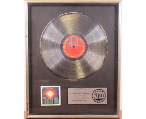 Earth, Wind &amp; Fire, I Am, ARC AL 35730 silver presentation disc, with plaque below "Presented to Bob Cavello to commemora