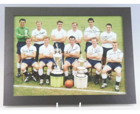 Football, Tottenham Hotspur, a 29 x 39cm colour photograph of the 1960/61 double winning team, signed in black ink by seven o