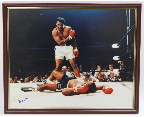 Muhammad Ali (1942-2016) and Sonny Liston (1930-1970), a coloured print showing Ali knocking out Liston, in the first round M