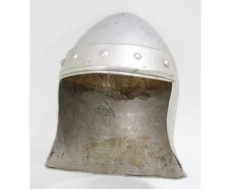 A film/TV prop guards helmet of aluminium construction, hand written in pencil to the interior George Stephens.The vendor sta