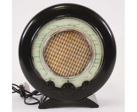 An Ekco black bakelite cased Type A22 all-electric radio receiver, designed by Wells Coates for E K Cole Ltd, circa 1945, w.3