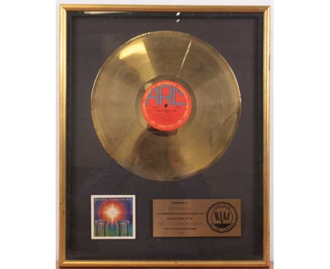 Earth, Wind &amp; Fire, I Am, ARC AL 35730 gold disc, with presentation plaque below "Presented to Bob Cavello to commemorate