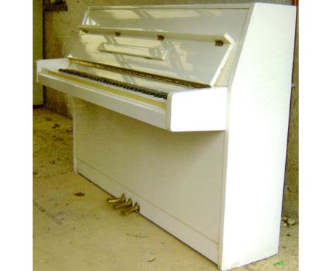 Yamaha (c1984)A Model M5J upright piano in a white case; together with a stool.
