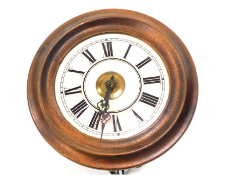 A late 19thC Continental postman's alarm clock, the pink and cream enamel dial and moulded frame, 27cm diameter. 