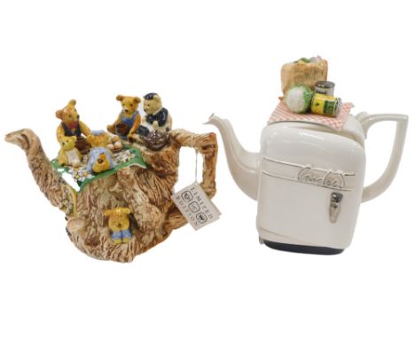 Two Paul Cardew limited edition novelty teapots, comprising the toast rack, 19cm high, and the Teddy bear trunk, 16cm high. (