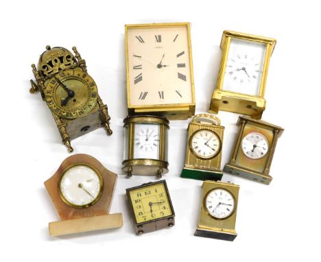 A quantity of mantel and carriage timepieces, makers to include Angelus Baynard, Astral, an oval carriage clock stamped Ellio