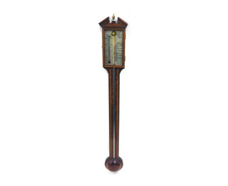 A mahogany and boxwood strung stick barometer, by Comitti of London, with turned cystern cover, 97cm high. 