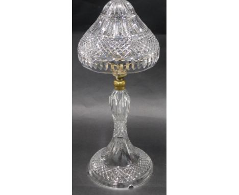 A cut glass table lamp, with silver plated mounts, with a domed shaped shade and tapering base, 41cm high. (AF lacking fittin