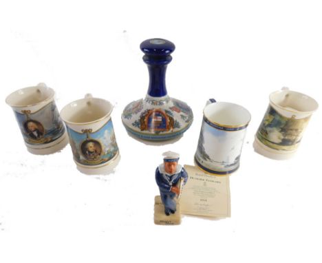 A Royal Doulton limited edition figure of Player's Head, a Pussers Rum decanter and stopper, lacking contents, a Royal Doulto