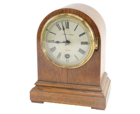 A late 19thC oak mantel clock, with Winterhalder and Hofmeyer movement, the painted dial stamped Yorath Brothers Liverpool, 2