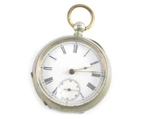 A George V pocket watch, in a stainless steel case marked Swiss with a Swiss key wind movement numbered 487920, with white en