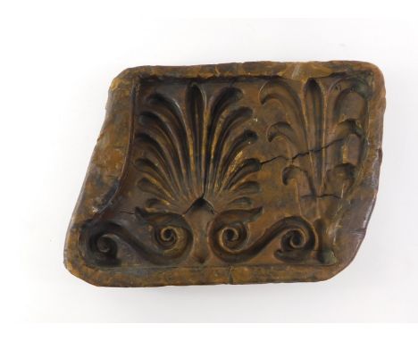 A 19thC wax architectural plaster mould, for acanthus leaves and scrolls, etc., 31cm x 24cm. 